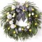 Collapsible Christmas Wreath, 24 inch Prelit Norfolk Pine Wreaths for Front Door with Ornament, Aritificial Greenery Christmas Wreath Decorations with Lights (Boho Black & White)